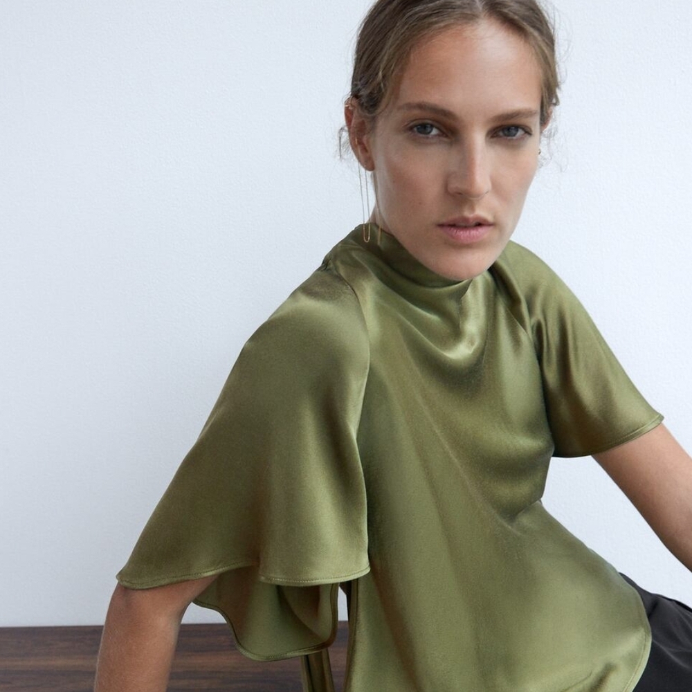 Zara Olive Satin Blouse